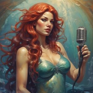 Enchanting Red-Haired Mermaid Art Print 8x10